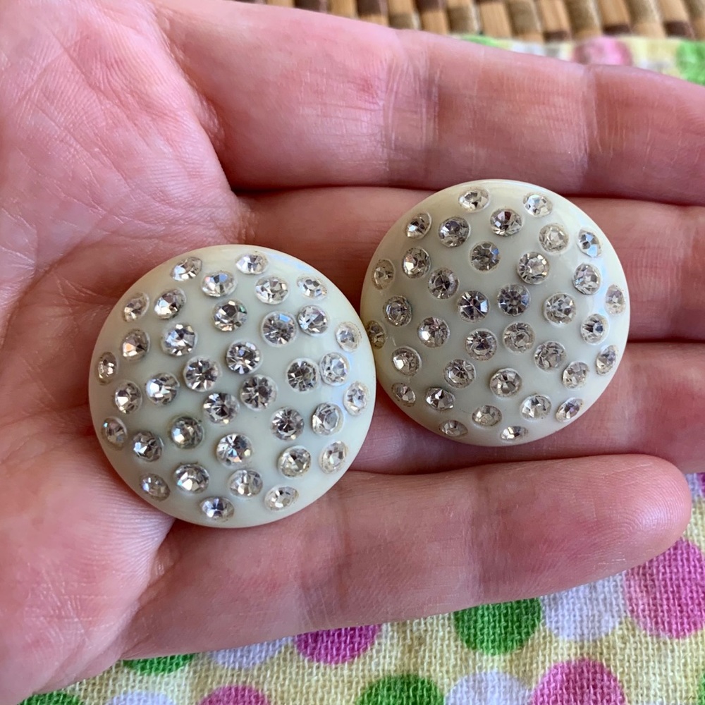 Vintage Weiss ivory celluloid rhinestone earrings